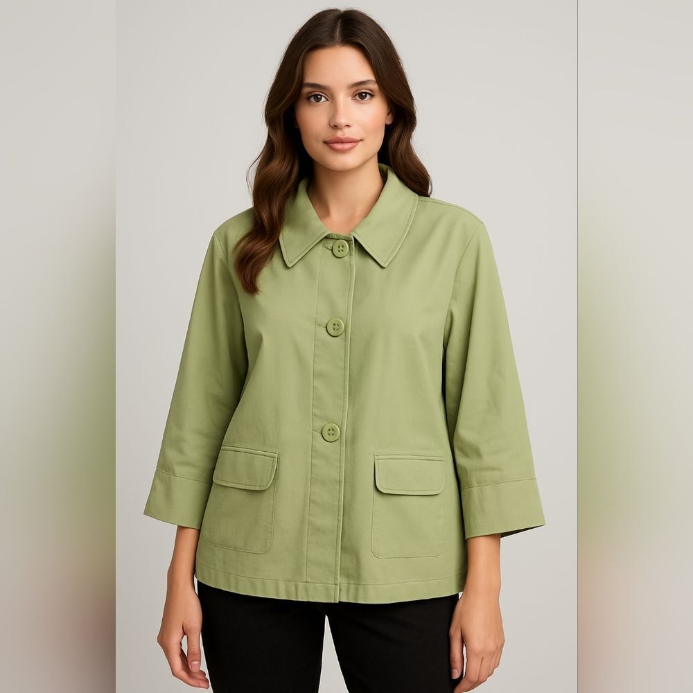 Live a Little Denim Jacket Women XL Apple Green Button Snap Collared Coat Blazer
